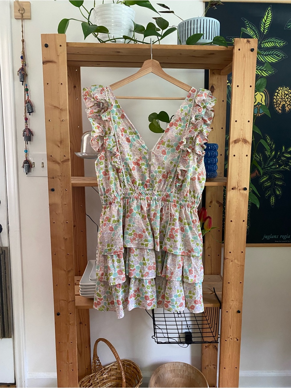 Love The Label Floral Tiered Mini Ruffle Dress Large - Picture 4 of 16